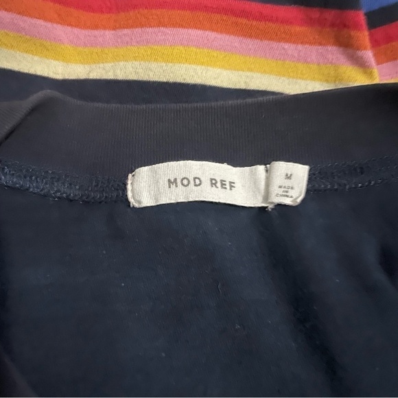 Mod Ref Navy Blue Rainbow Horizontal Strip Long Sleeve Top Size Medium - Picture 3 of 4